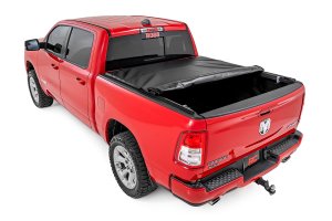 Ram 1500 Soft Roll Up Bed Cover - Rough Country - Sleek Low-Profile, Marine-Grade Vinyl - Matte Black - '19-'23